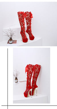 High-top Lace-up Peep Toe Hollow-out High Heels – Trendy women's shoes with a lace-up design, peep-toe, and hollow-out detailing for a bold, fashionable look.








