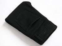 Men's black elastic straight jeans with a classic fit, featuring stretch fabric for comfort and versatility.