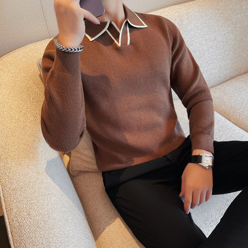  Men's Autumn and Winter Collar Knitted Sweater, Cozy and Stylish Layer for Cold Weather