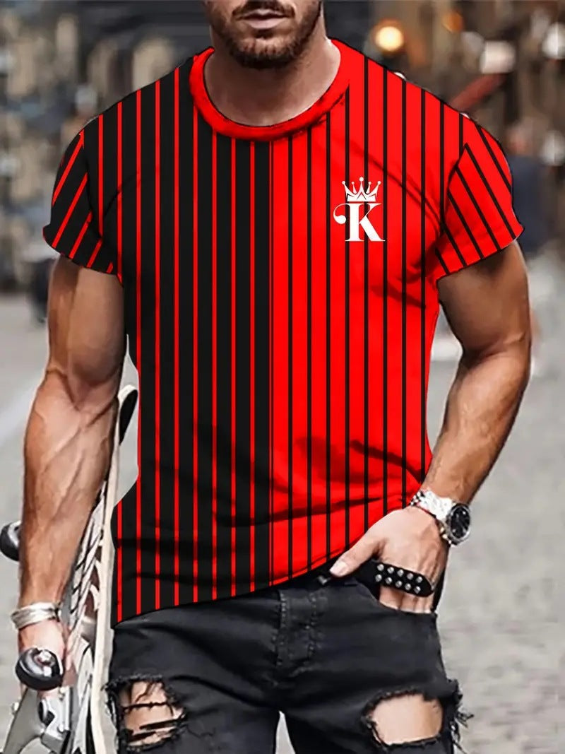 Men's Carnival Fashion Striped T-Shirt with bold, colorful stripes, short sleeves, and a relaxed fit.