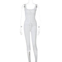 Lace-up Vest Slim-fit Solid Color Shorts Suit with trendy lace-up design and slim-fit shorts for a sleek, casual look.