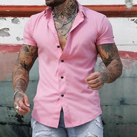 Men’s casual solid color shirt with short sleeves, perfect for summer, offering a relaxed fit and breathable material.








