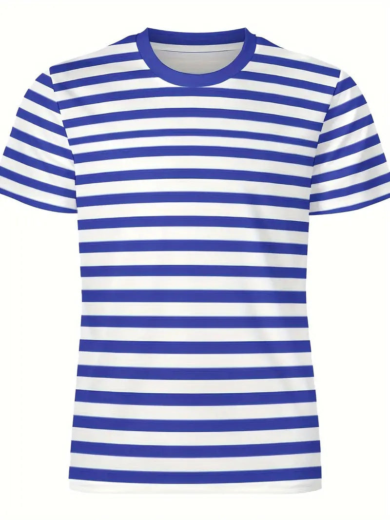Men's Carnival Fashion Striped T-Shirt with bold, colorful stripes, short sleeves, and a relaxed fit.