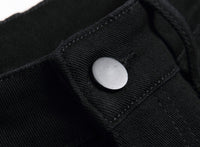 Men's black elastic straight jeans with a classic fit, featuring stretch fabric for comfort and versatility.
