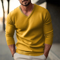 New Fall Winter Men’s Knitwear V-neck Slim Fit Thin Long Sleeve Sweater, Stylish and Comfortable for Casual or Semi-formal Wear