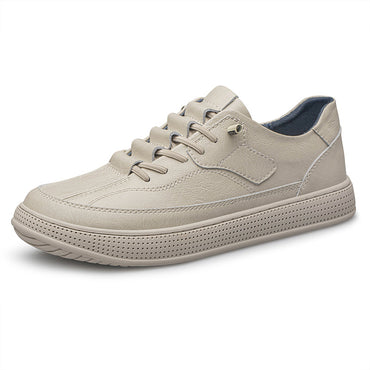 Summer men's round toe board shoes with breathable cowhide leather surface, offering comfort and style for casual wear.








