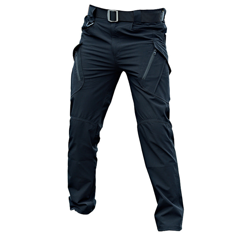 Men’s loose-fit camouflage cargo pants with quick-drying, stretchable fabric and multiple pockets for outdoor and casual use.