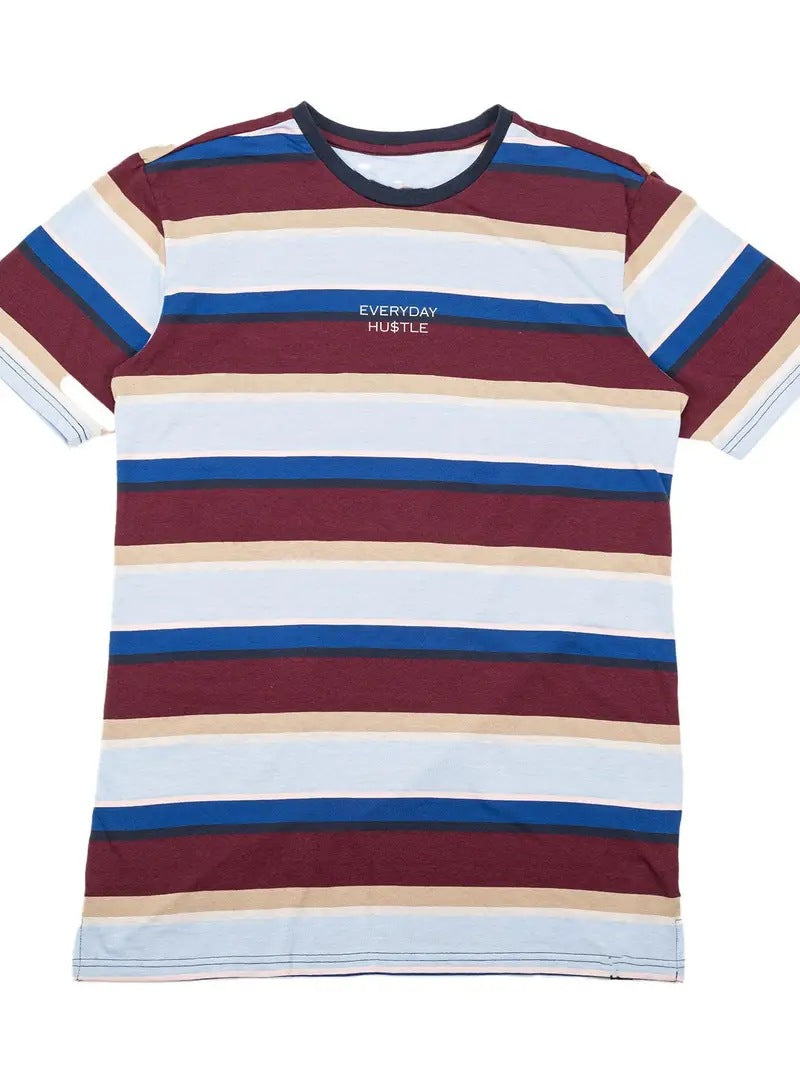 Men's Carnival Fashion Striped T-Shirt with bold, colorful stripes, short sleeves, and a relaxed fit.
