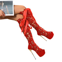 High-top Lace-up Peep Toe Hollow-out High Heels – Trendy women's shoes with a lace-up design, peep-toe, and hollow-out detailing for a bold, fashionable look.








