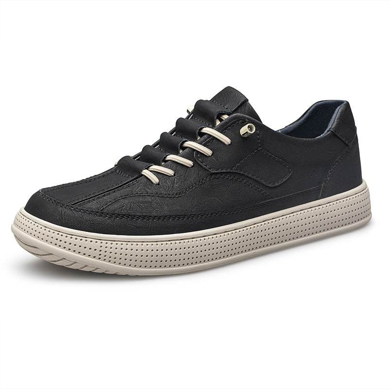 Summer men's round toe board shoes with breathable cowhide leather surface, offering comfort and style for casual wear.








