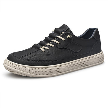 Summer men's round toe board shoes with breathable cowhide leather surface, offering comfort and style for casual wear.








