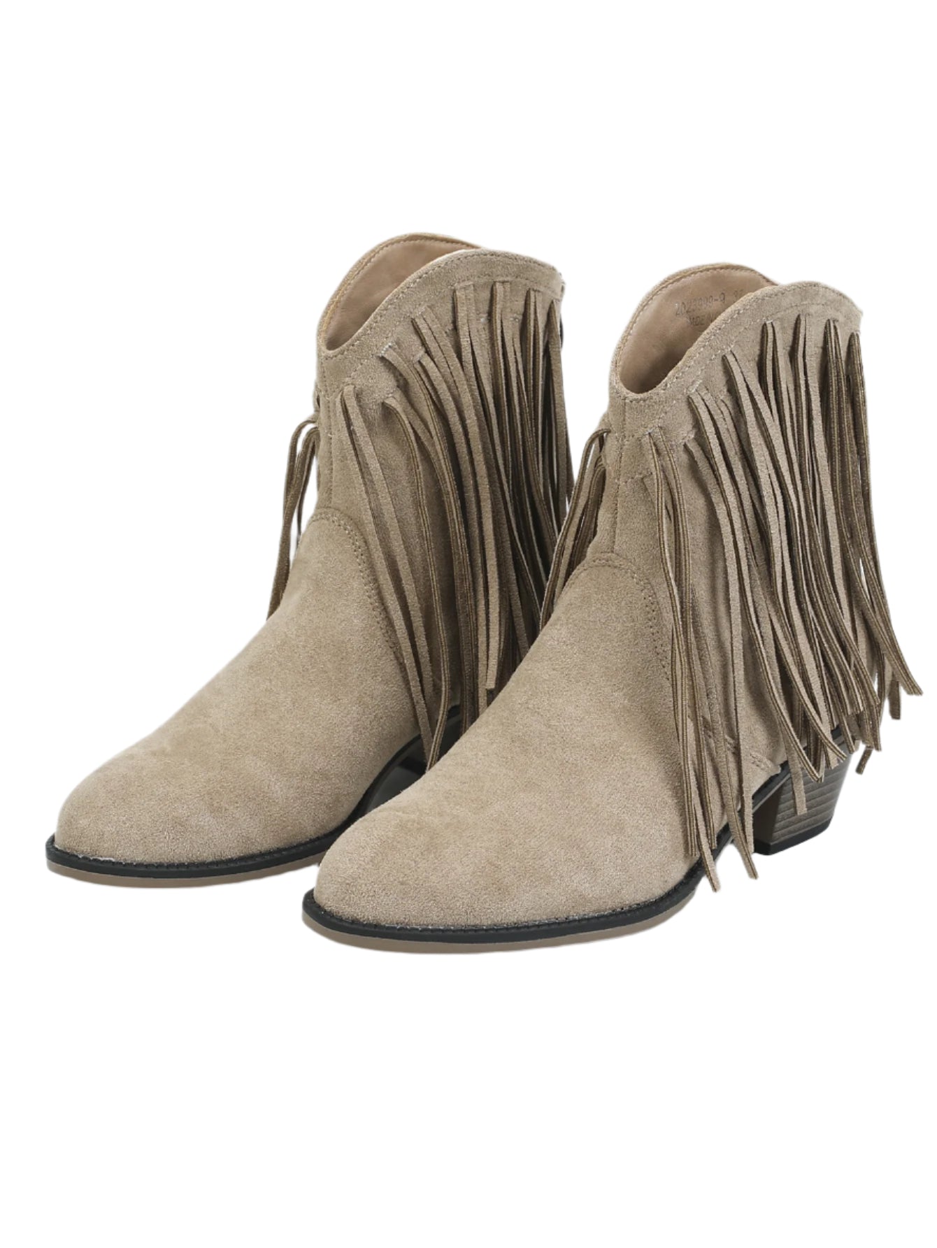 Women’s retro chunky heel Martin boots with pointed toe and tassel details.

