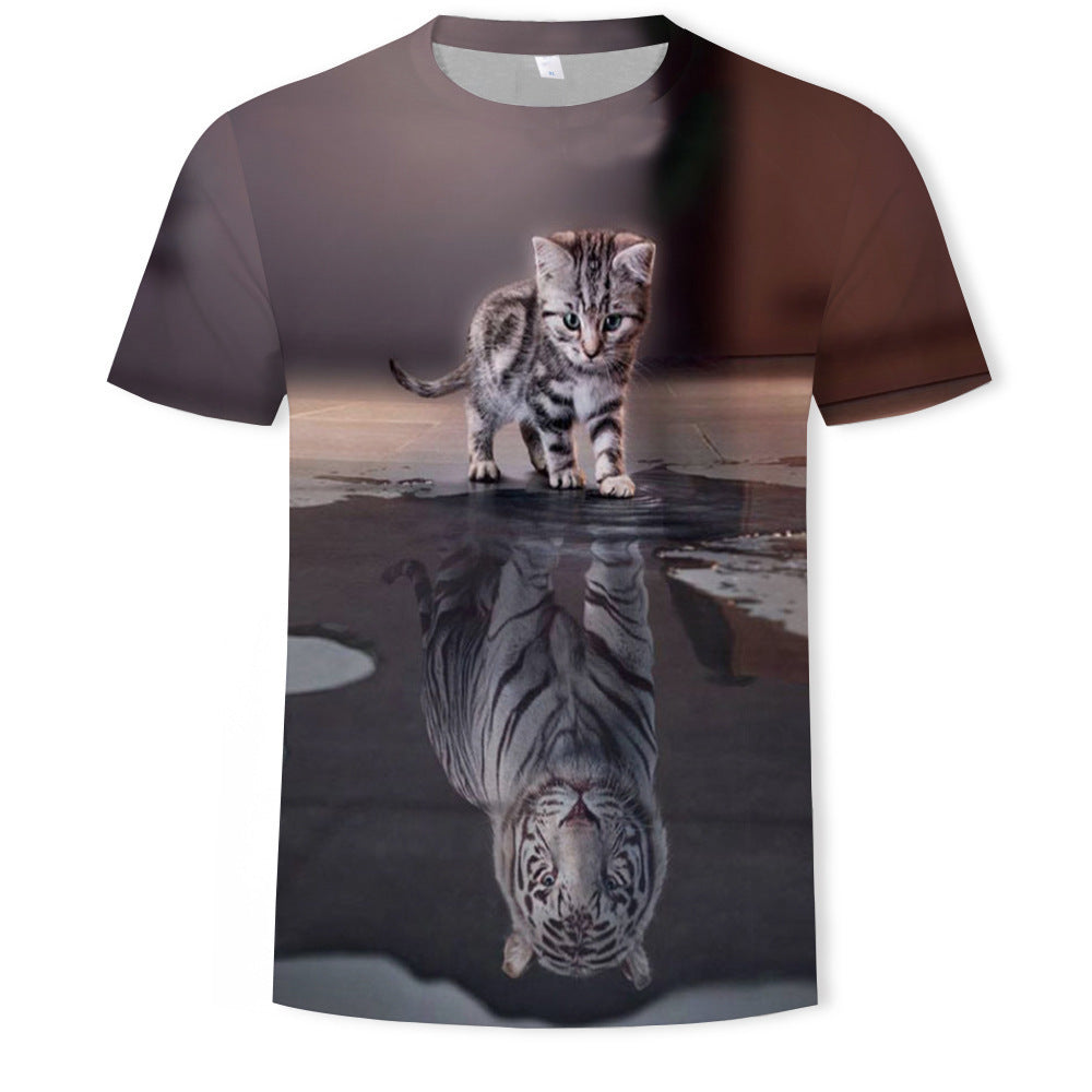 Summer Animal Round Neck Short Sleeve T-shirt with playful animal prints, perfect for casual summer days.