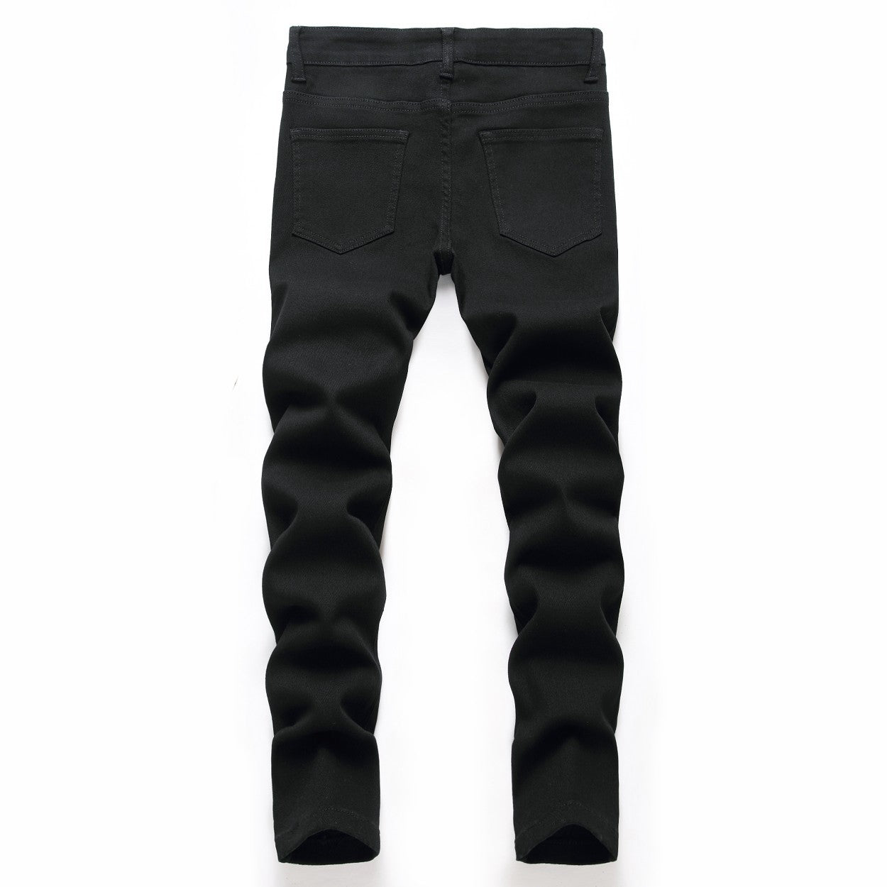 Men's black elastic straight jeans with a classic fit, featuring stretch fabric for comfort and versatility.