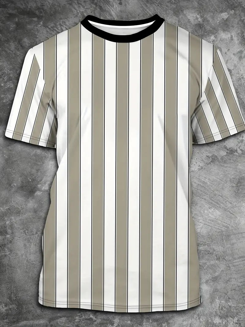 Men's Carnival Fashion Striped T-Shirt with bold, colorful stripes, short sleeves, and a relaxed fit.