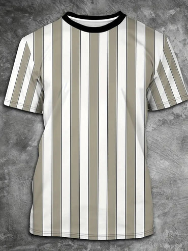 Men's Carnival Fashion Striped T-Shirt with bold, colorful stripes, short sleeves, and a relaxed fit.