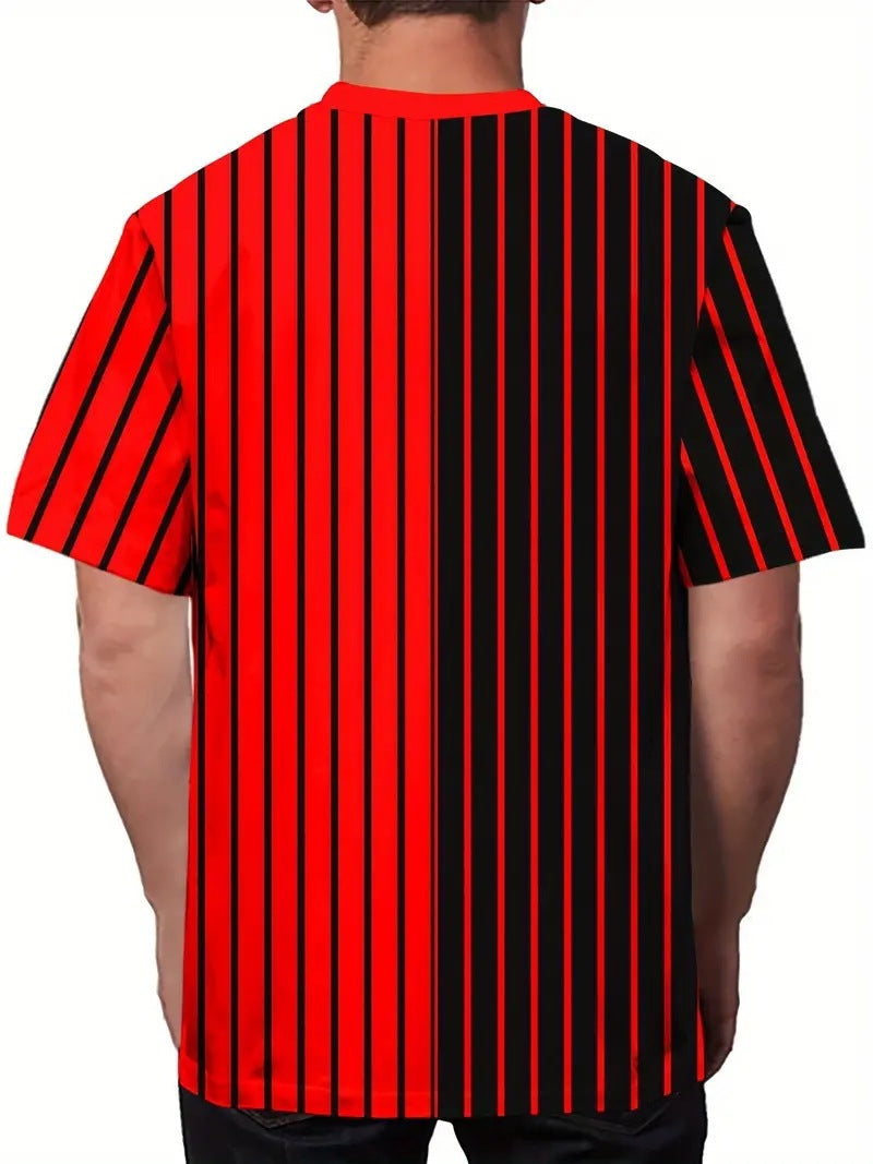 Men's Carnival Fashion Striped T-Shirt with bold, colorful stripes, short sleeves, and a relaxed fit.