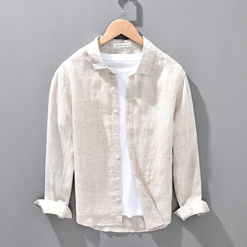 Linen Breathable Shirt for Men, Solid Color, Loose Fit, Casual Summer Style