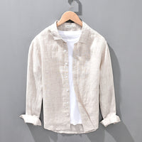Linen Breathable Shirt for Men, Solid Color, Loose Fit, Casual Summer Style