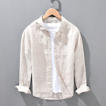 Linen Breathable Shirt for Men, Solid Color, Loose Fit, Casual Summer Style