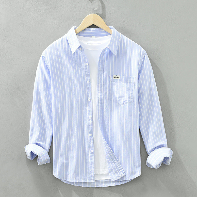 Men's Cotton Casual Striped Oxford Long-sleeved Shirt, breathable cotton, modern striped design, button-down collar, versatile and stylish.