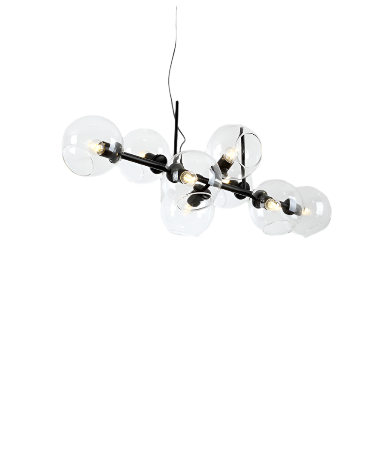 Modern Nordic minimalist glass chandelier lighting in living room setting

