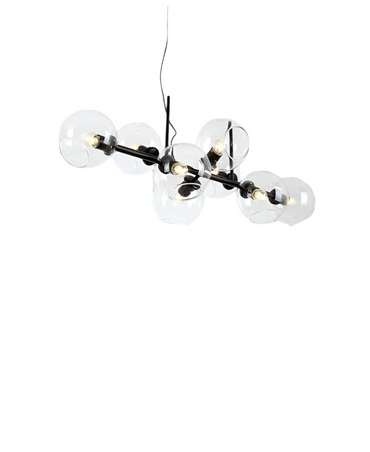 Modern Nordic minimalist glass chandelier lighting in living room setting

