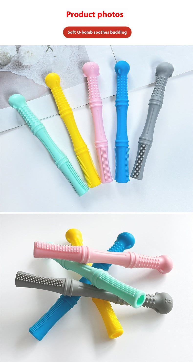 Silicone baby teething rod in bright color, designed to prevent hand sucking and soothe teething pain.








