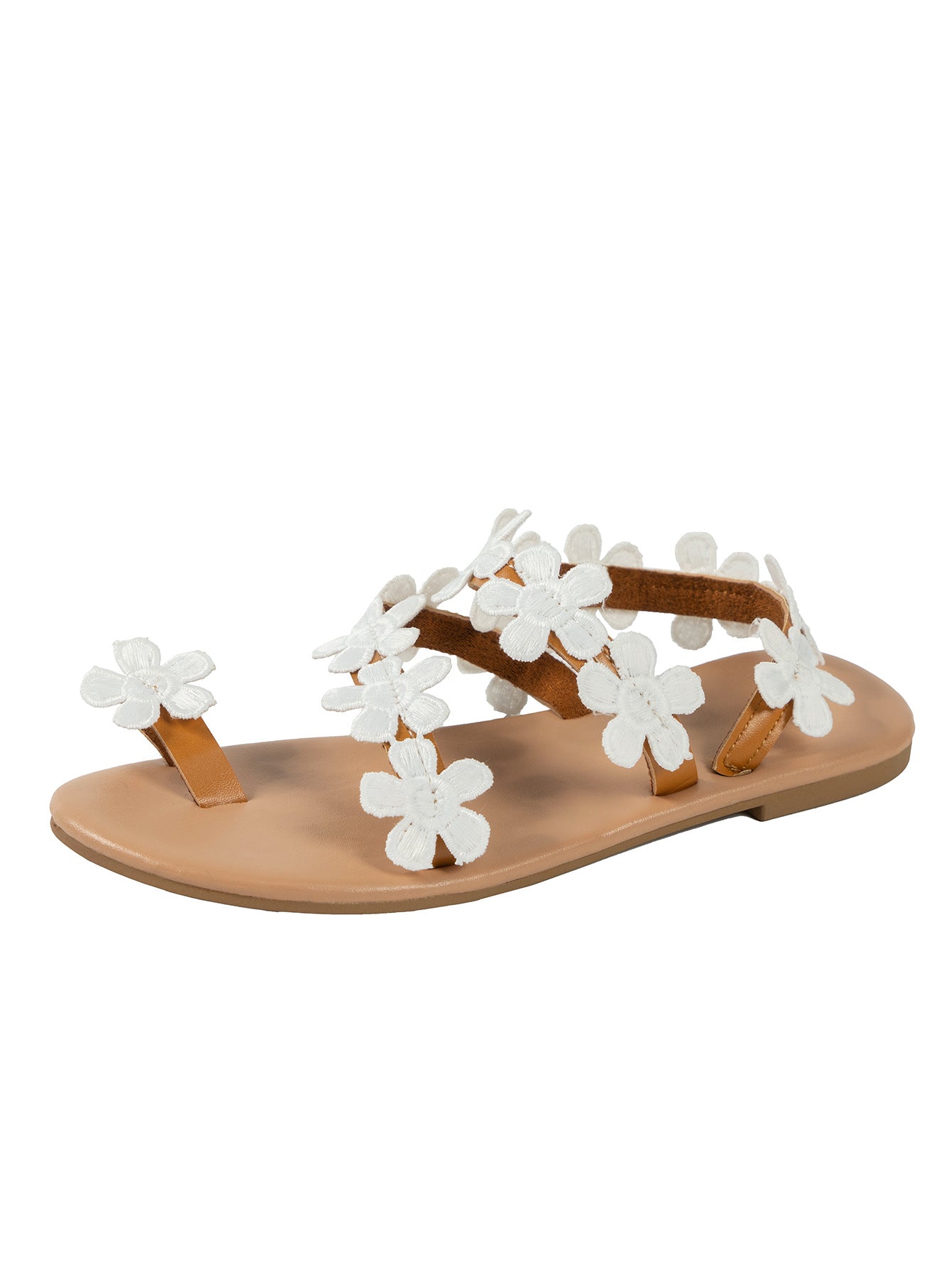 Flat Roman sandals with a flower design, offering comfort and style for summer outfits.








