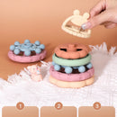 Colorful silicone stacking building blocks for toddlers and kids, safe educational puzzle toy.

