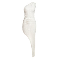 Fashion Shoulder Sleeve Irregular Hem Dress – Stylish Evening Wear with Trendy Shoulder Sleeves.








