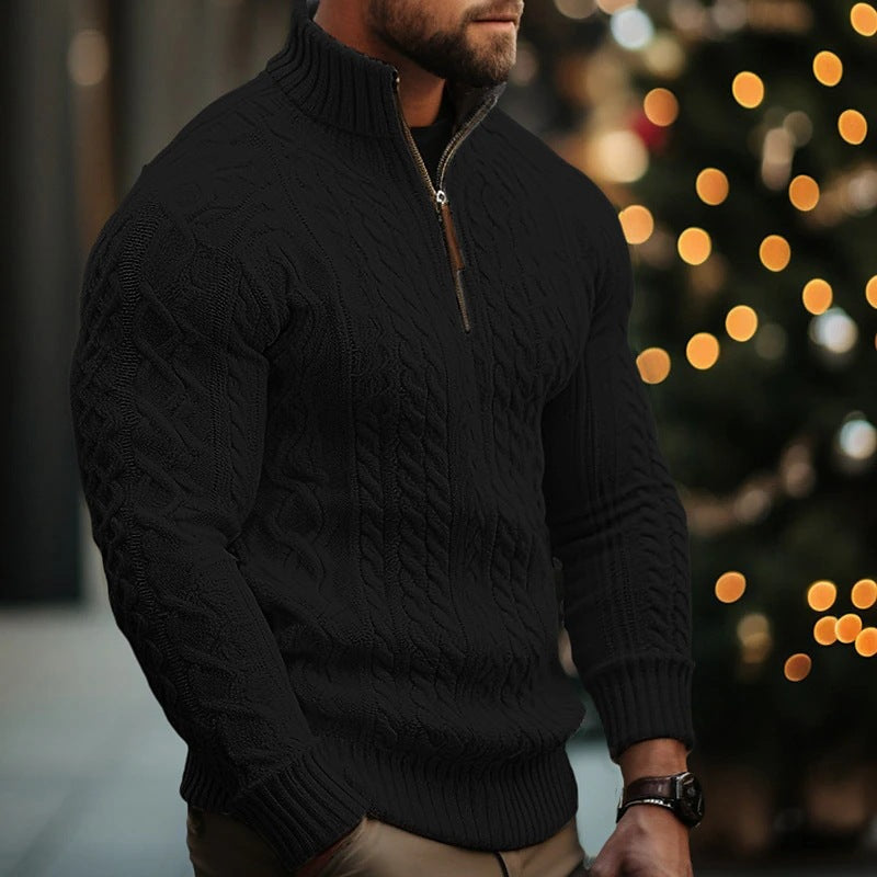 Men's Knitwear Half Zipper Coat, Solid Color Twisted Knit Sweater, Comfortable & Stylish Design 