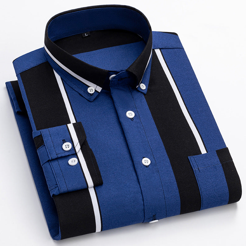 Men's Casual Long Sleeve Wide Striped Shirt with bold stripes for a comfortable and stylish fit.









