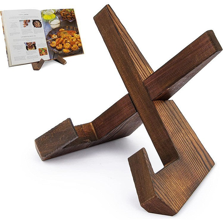 Wooden tabletop menu and book stand used for restaurants, kitchens, or desktop reading.

