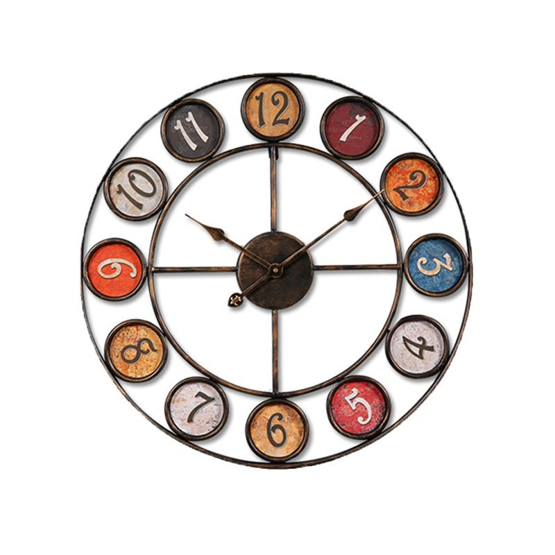 Creative Iron Retro Wall Clock with Roman Numerals – Silent Background Wall Decor

