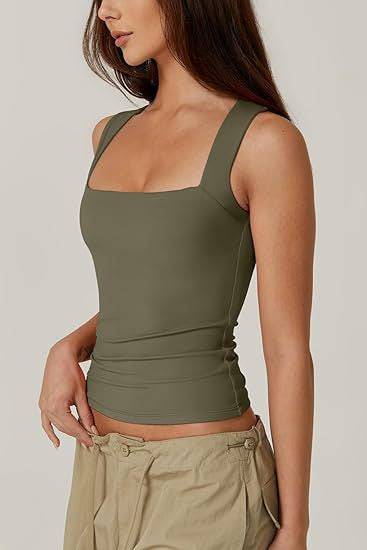 Women's summer square-neck tank vest, slim fit sleeveless top, breathable solid-color fashion vest.








