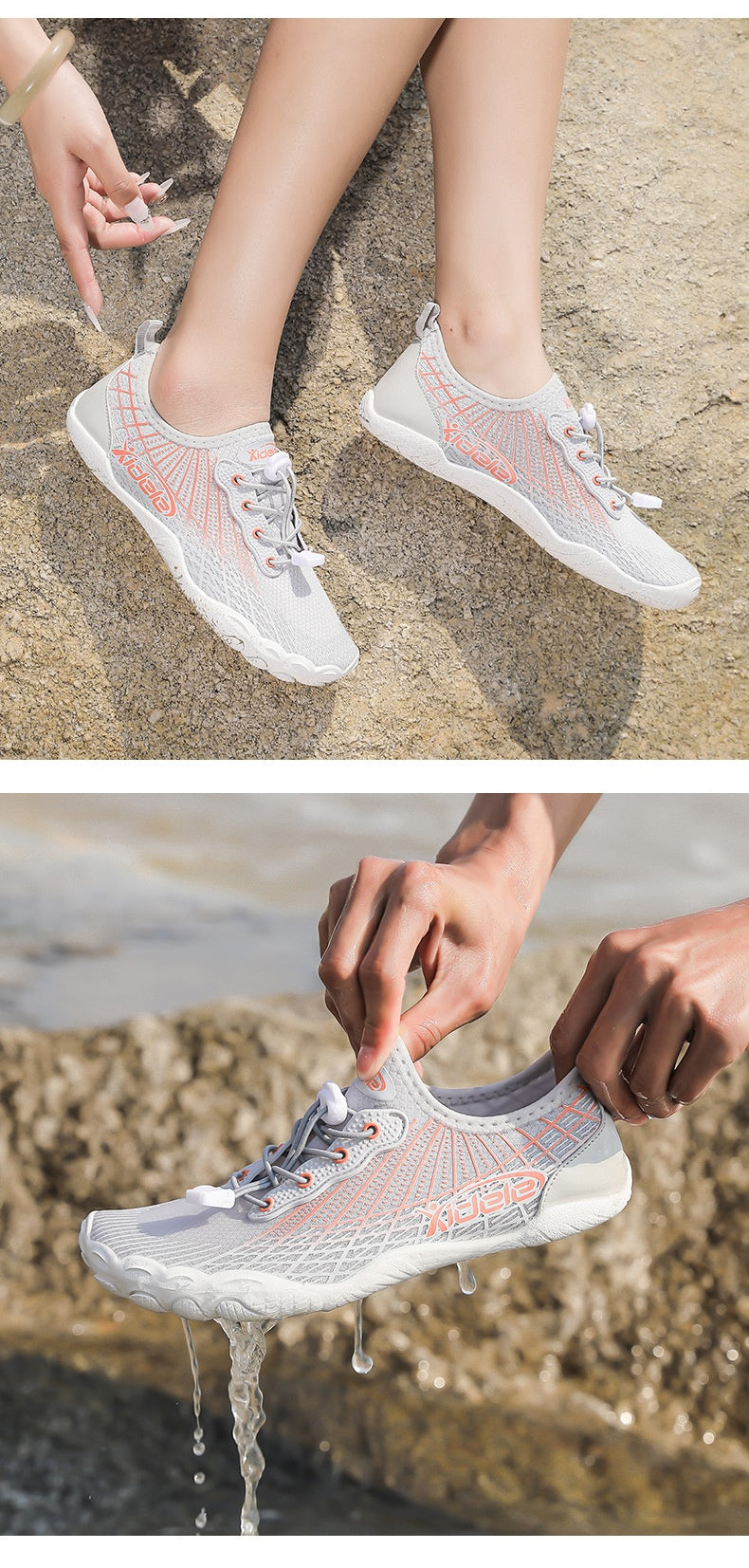 Versatile outdoor swimming and beach yoga shoes with breathable mesh, flexible sole, and quick-drying capabilities, perfect for active lifestyles.








