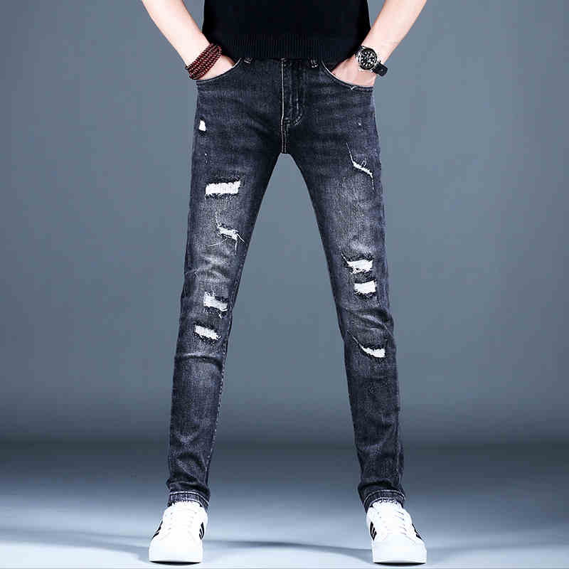 Men’s Ripped Fleece Padded Jeans – slim-fit, stretchable, and fleece-lined for warmth and style.
