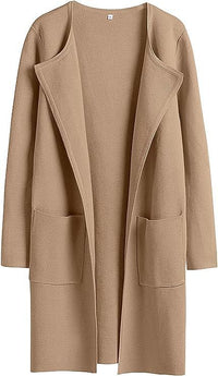 Women's Slim Fit Woolen Mid-Length Coat with Pockets and Lapel – Autumn & Winter Fashion

