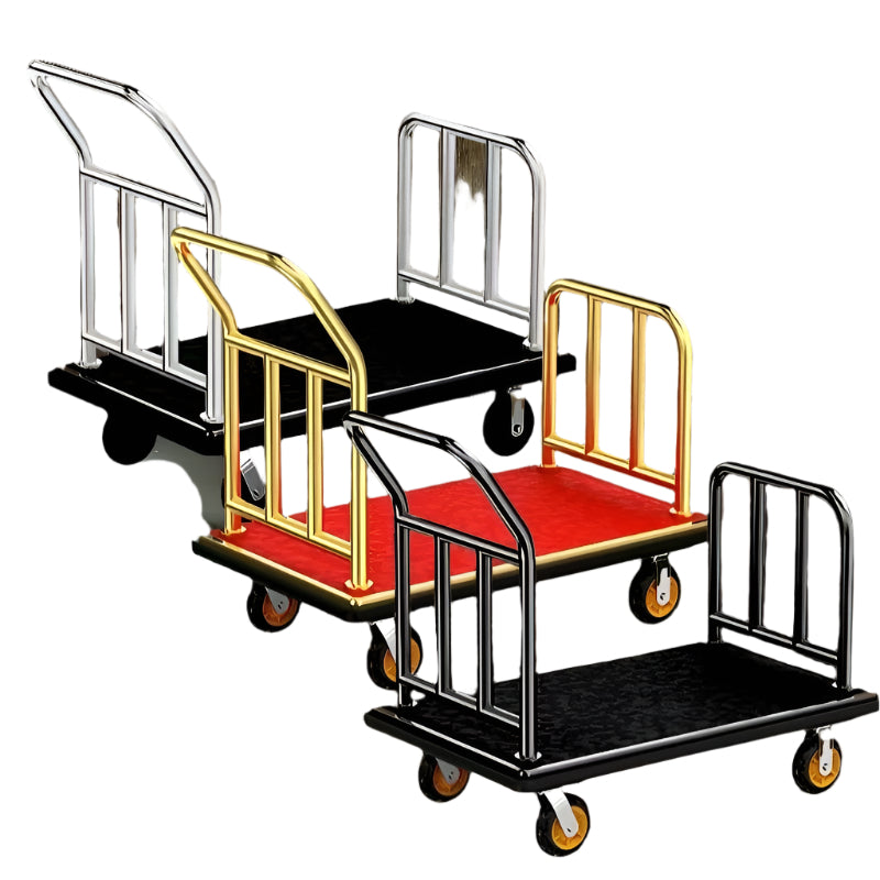 Titanium stainless steel concierge lobby cart with ergonomic handles and silent wheels.

