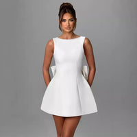 Elegant big-bowed pearls backless dress, sleeveless A-line party evening dress for women, perfect for summer soirées and formal occasions.

