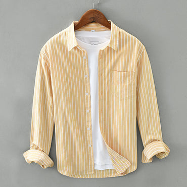 Men's Cotton Striped Long-Sleeved Shirt – Stylish and breathable with a bold striped pattern, offering comfort and versatility for any occasion.








