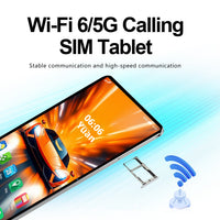 Tablet with Wi-Fi 6/5G calling features on a white background
