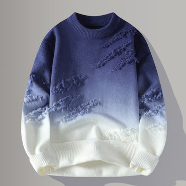 Round Neck Pullover Personalized Gradient Sweater, Stylish Gradient Design, Soft & Comfortable Casual Wear
