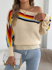 Rainbow Striped Offshoulder Sweater Hot Deal Warehouse