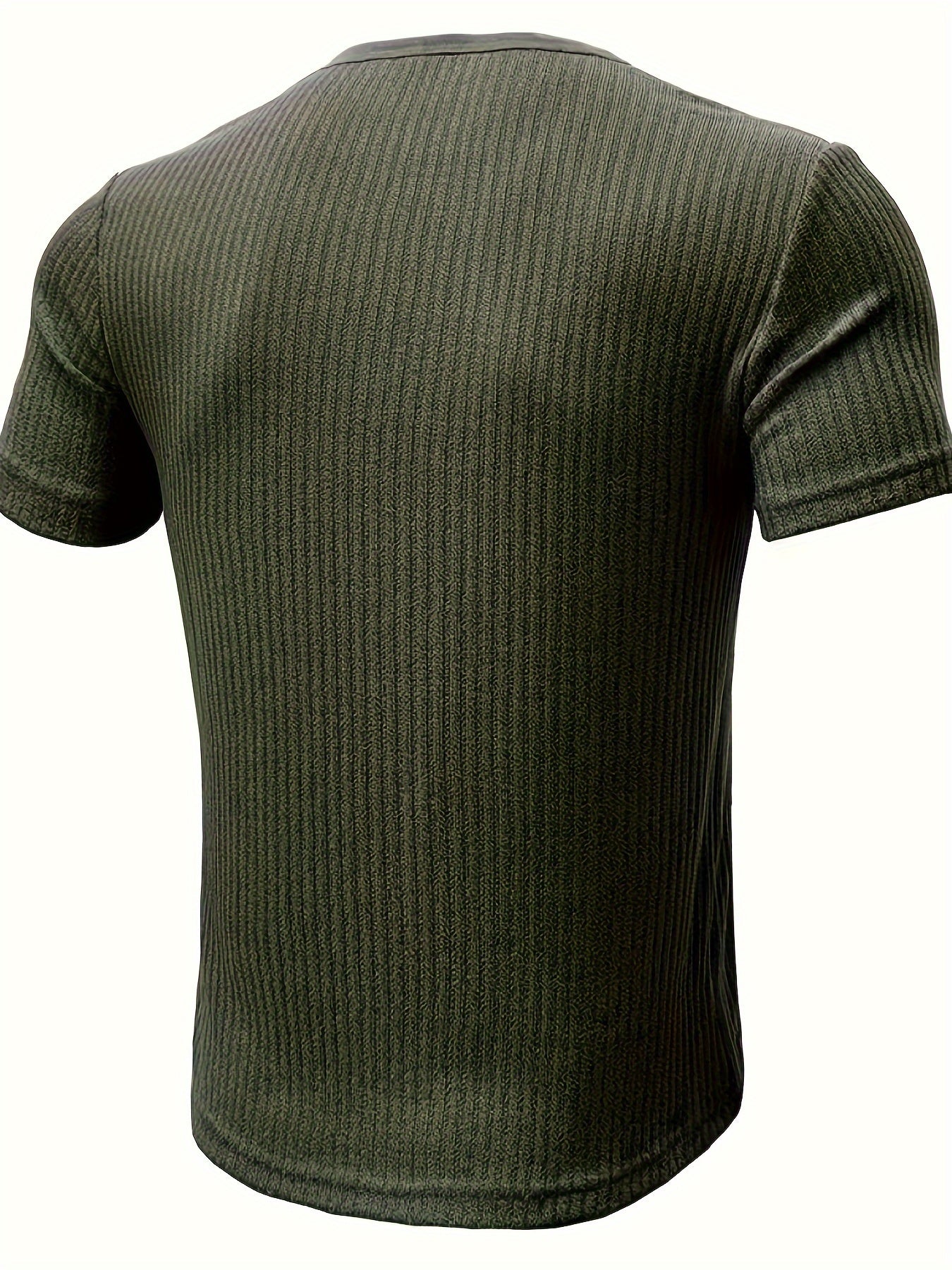 Men’s solid stripe pattern knit short sleeve Henley T-shirt—chic and stylish sports top for summer.








