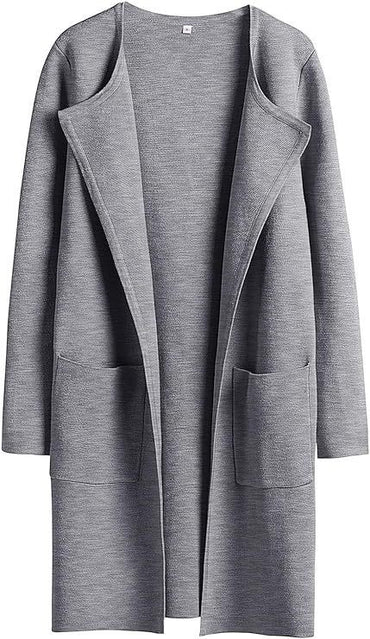Women's Slim Fit Woolen Mid-Length Coat with Pockets and Lapel – Autumn & Winter Fashion

