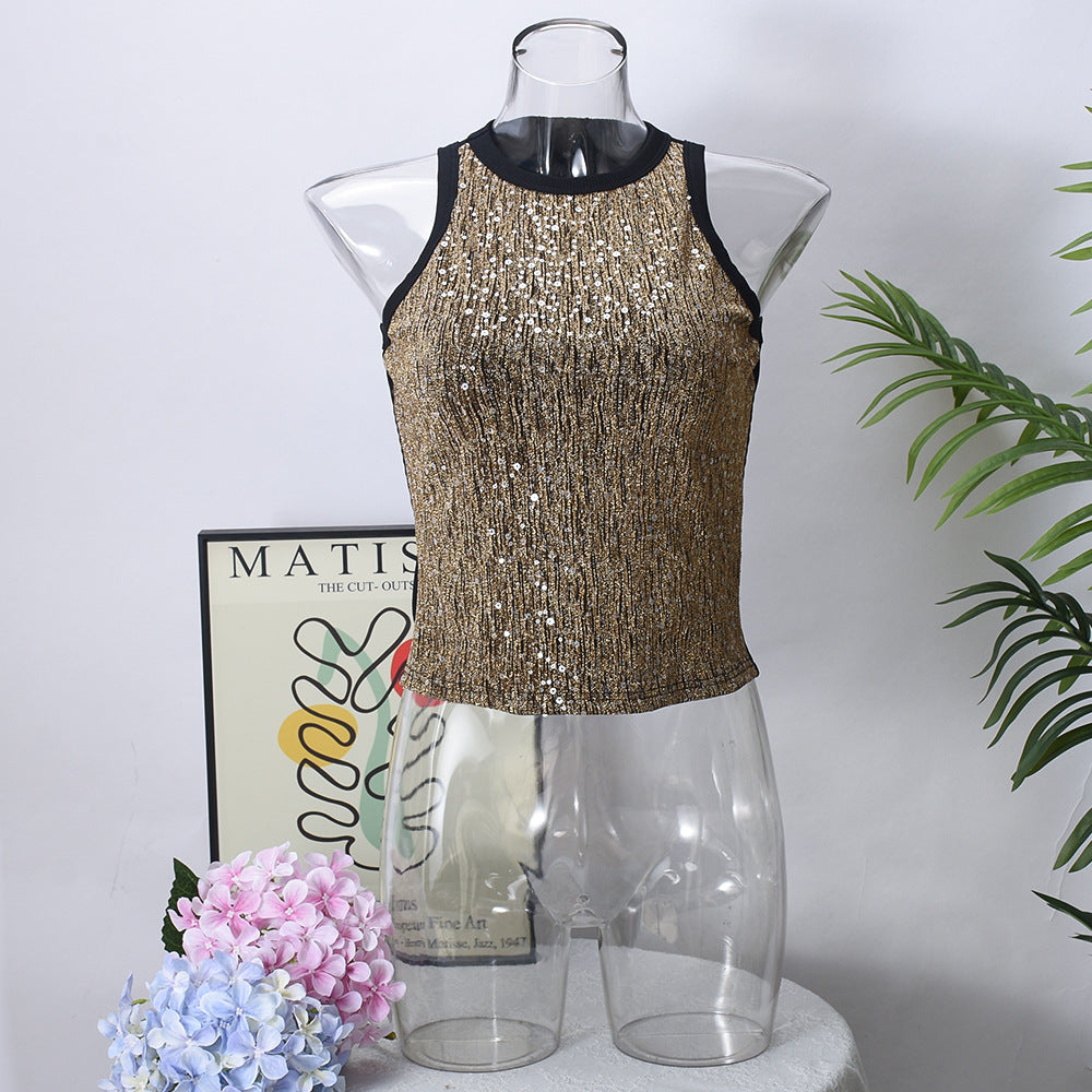 Sexy Cropped Sleeveless Sequin Leopard Print Vest – Bold leopard print with shimmering sequins for a standout look.








