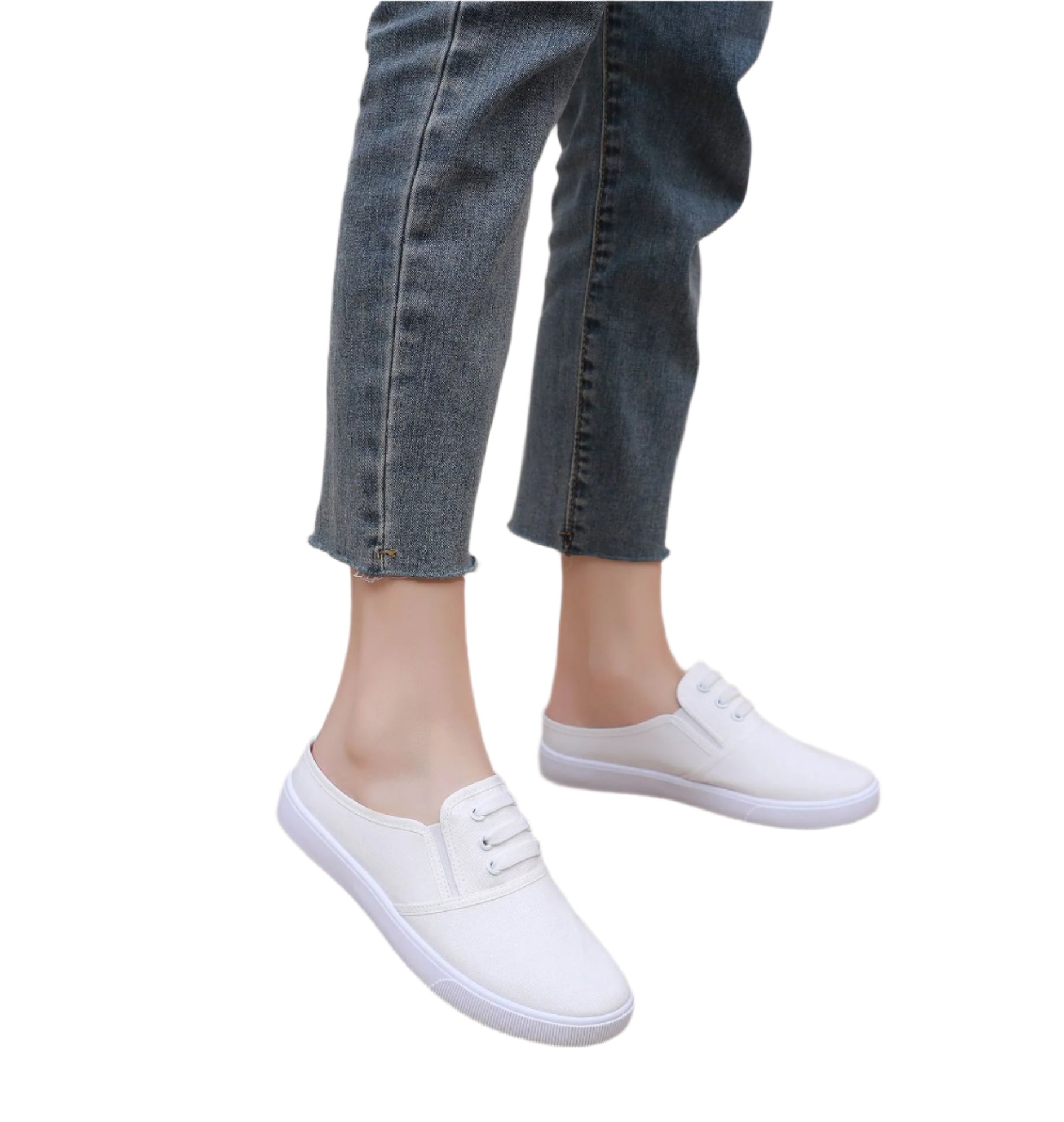 Comfortable slip-on canvas shoes for women with a flat sole, breathable upper, and versatile style, perfect for casual outings.








