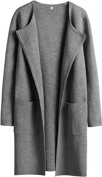 Women's Slim Fit Woolen Mid-Length Coat with Pockets and Lapel – Autumn & Winter Fashion

